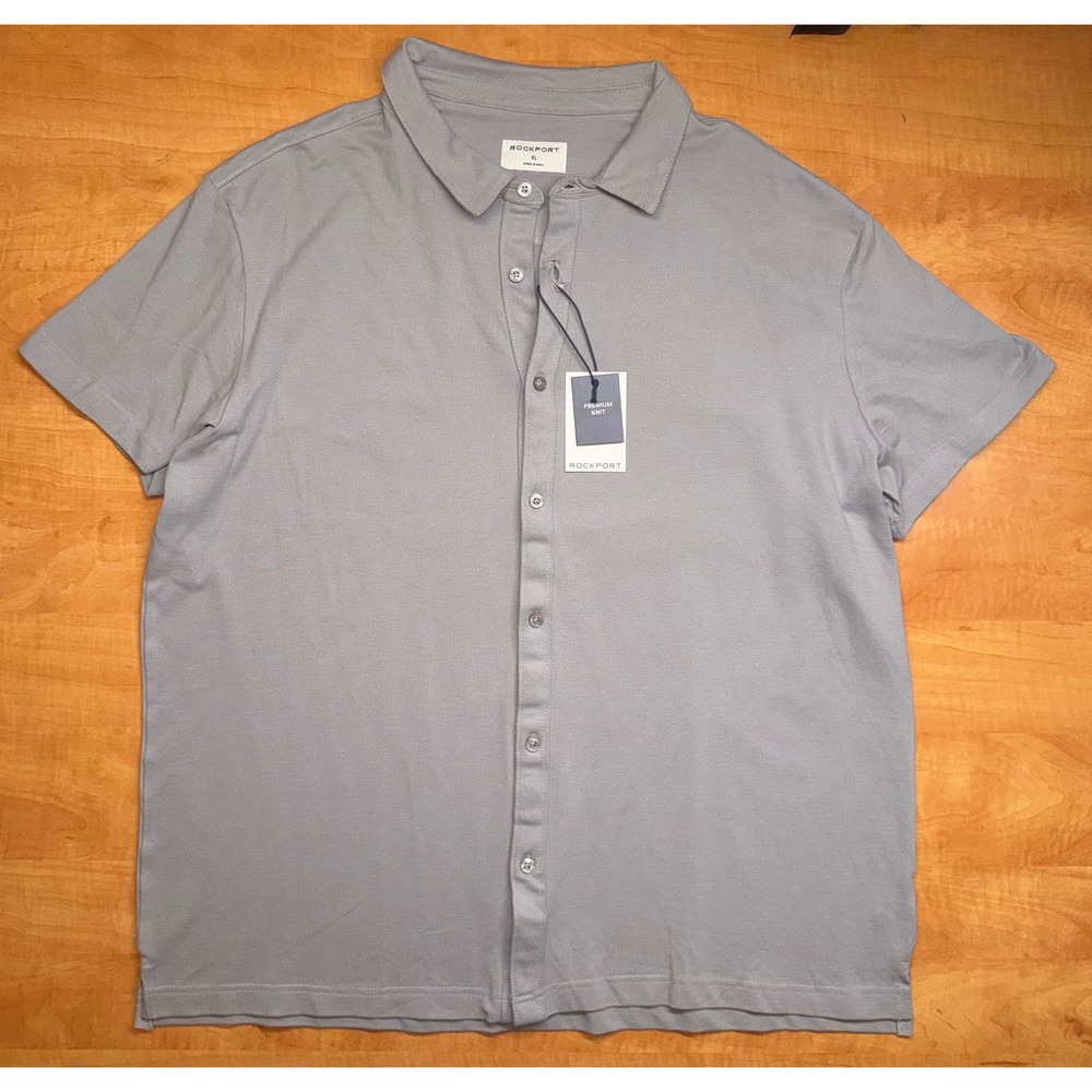 Rockport Mens Premium Knit Short Sleeve Button Down Shirt Grey XL New